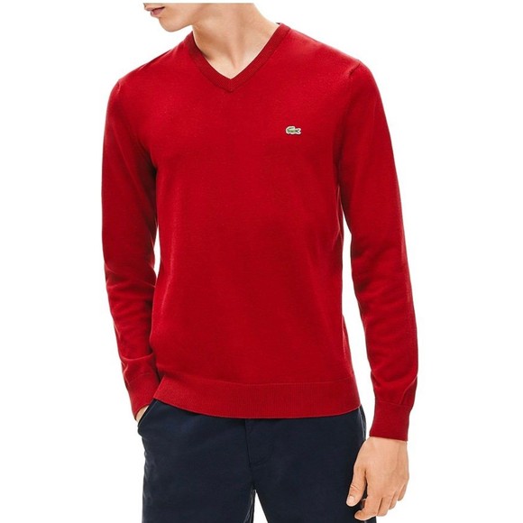 Lacoste Cotton Vneck Red Sweater Size EU7 US2X - Picture 1 of 7